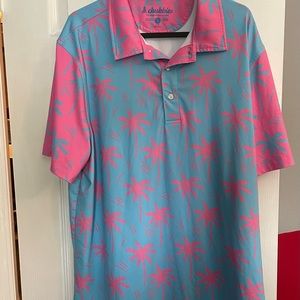Chubbies Golf Polo T-Shirt Large Polyester Vietnam Pink/Blue Great Condition
